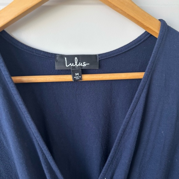 Lulus Playtime Navy Blue Jersey Flutter Sleeve Surplice Romper Size Medium - Picture 4 of 9